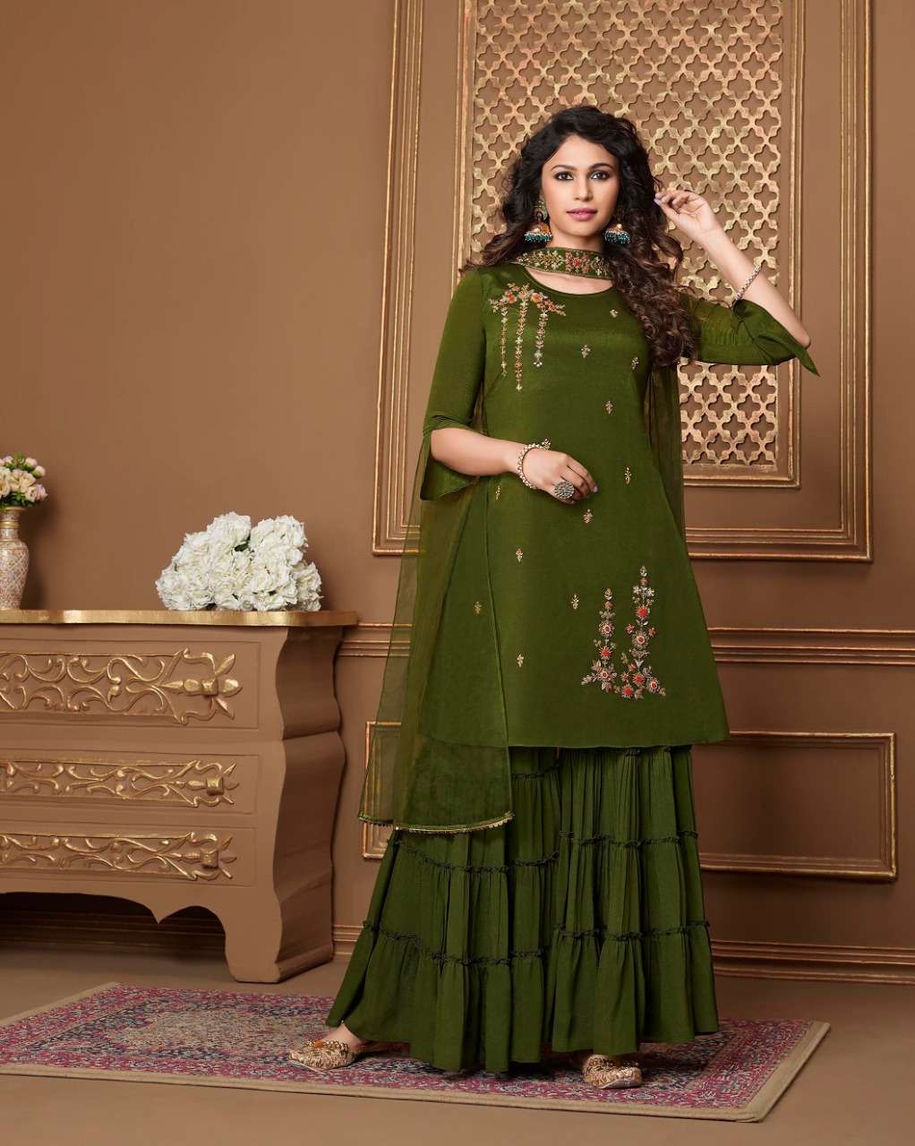 Lily & Lali-Glorious-Handwork-Chinnon-Kurti-Gharara-Organza-Dupatta-8071